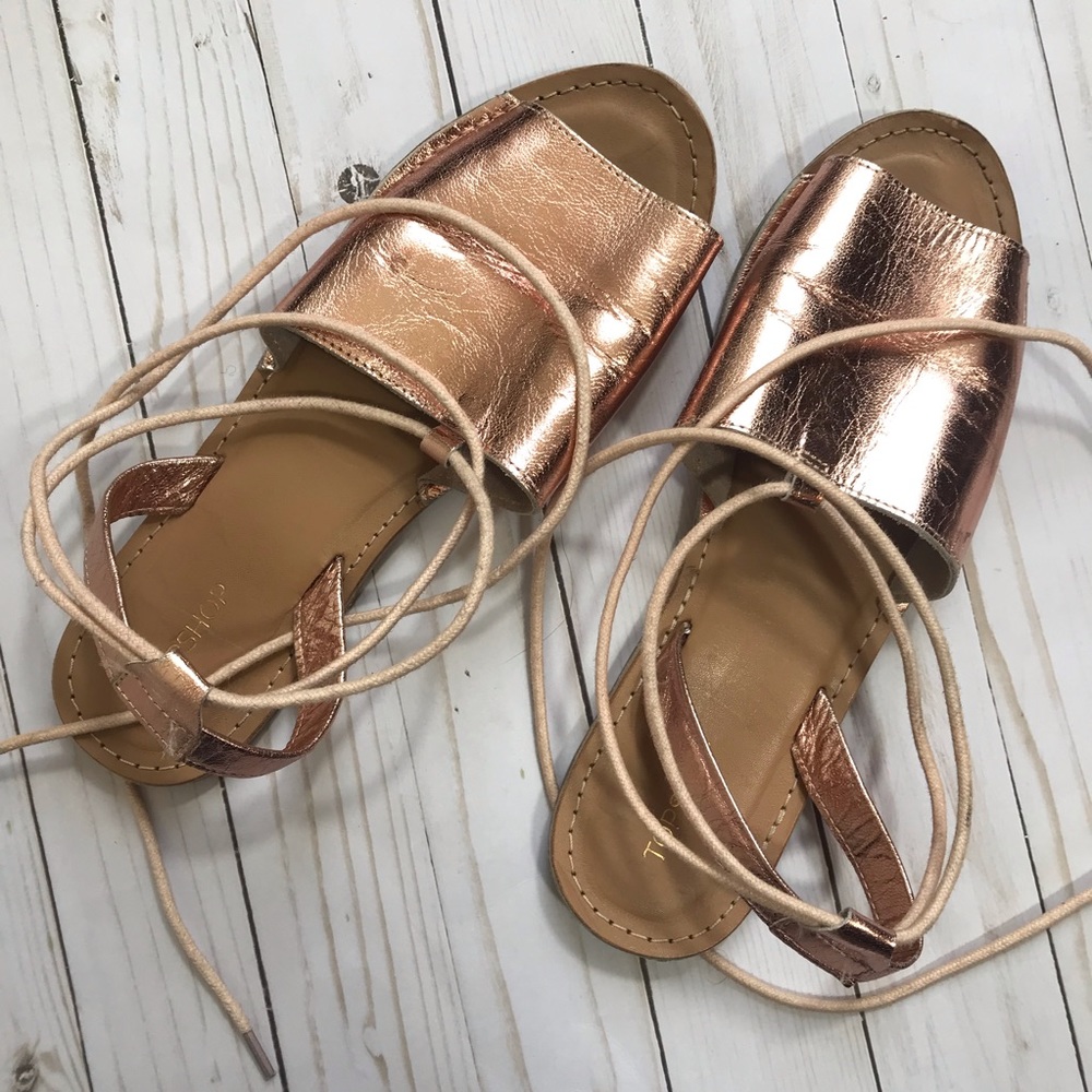 Topshop Holly Metallic Rose Gold Lace Up Sandal - Picture 3 of 7